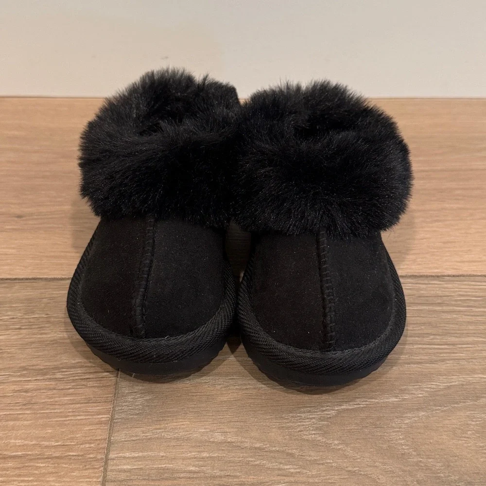 CAT‎ & JACK Black Piper Faux Fur Cuff Scuff Slipper Boots Size Girls Toddler 6